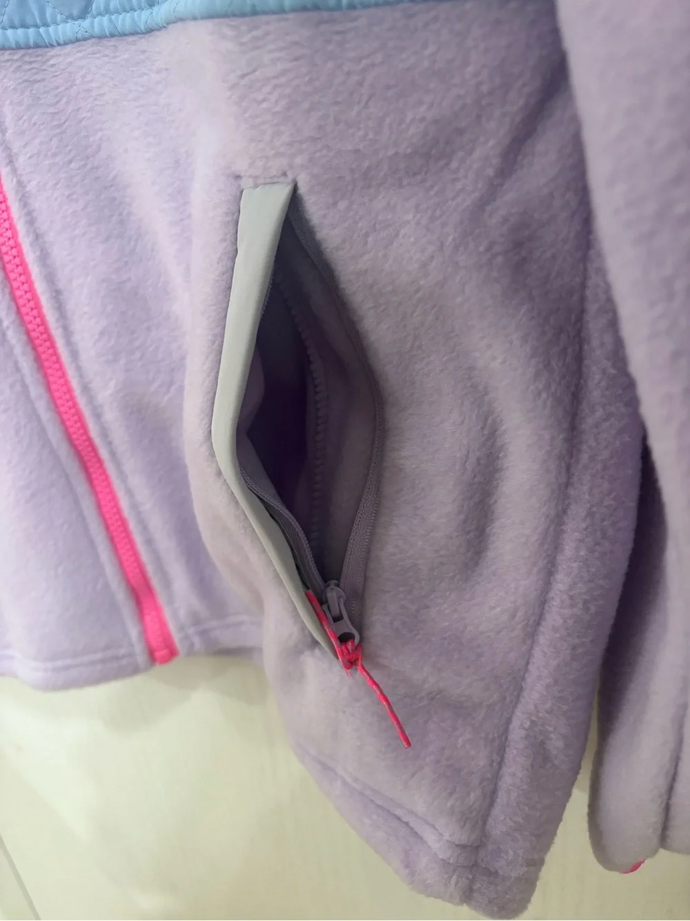Pastel Quilted & Fleece Jacket with Bright Pink Trim